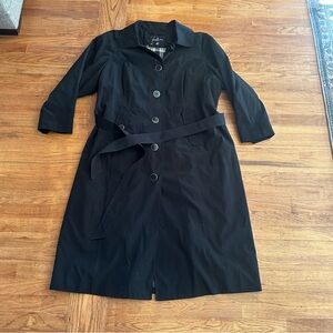 London Fog Classic Black Trench Coat Wool Plaid Lining Woman's Plus 22 W New